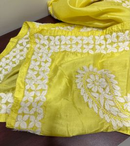 PURE SILK Elegant Yellow Chikankari Kurta Set