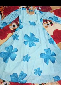 Gorgeous Blue Printed Gown With Dupatta