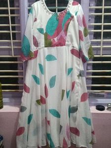 Beautiful Leaf Print Anarkali Gown