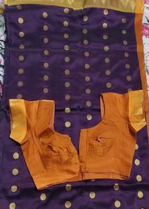 Designer Purple Saree with Orange Blouse