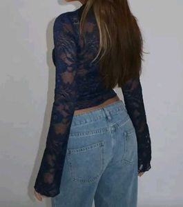 Sheer Lace Long Sleeve Top from Savana XS