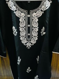 Elegant Black Kurta with White Embroidery