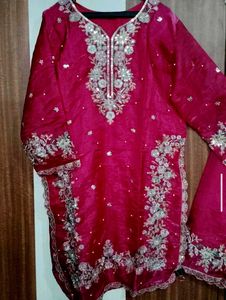 Embroidered Magenta Kurta with plazo and dupatta
