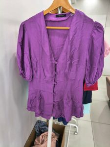 Purple Peplum Button-Down Top