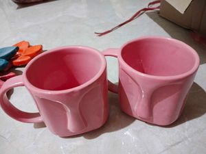 Unique Pink Ceramic  face Mugs Set