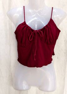 Maroon Ruched Drawstring Crop Top