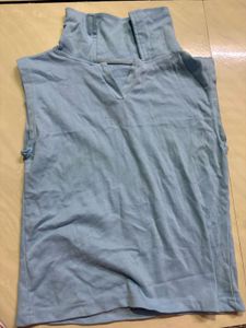 Blue Sleeveless Turtleneck Top