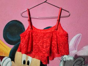 Coral Lace Crop Top