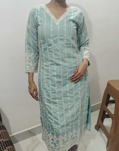 Elegant Mint Green Embroidered Kurti Set