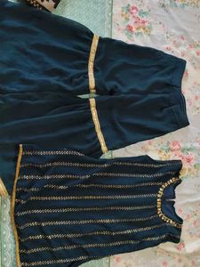 Stylish Teal Kurta Set with Gold Embellishments