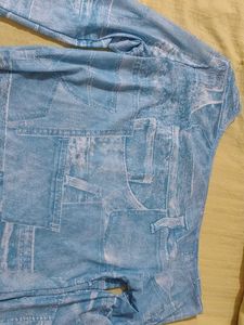 Blue Wash Denim Print Cropped Top