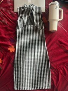 Chic Gingham Mock Neck Mini Dress