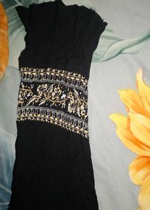 Black Button-Down Top with Floral Trim