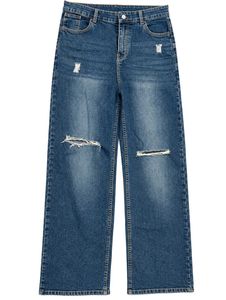 straight fit rough blue jeans for women