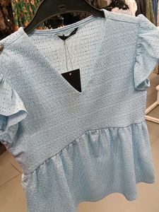 Baby Blue Textured Peplum Top