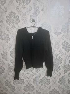 Black Zip-Up Knit Sweater