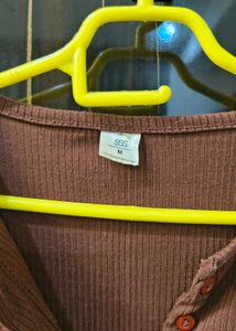 Brown Long Sleeve Crop Top