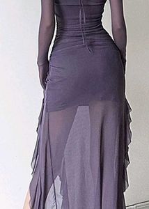 Sweetheart Neck Long Sleeves Ruffles Maxi Dress