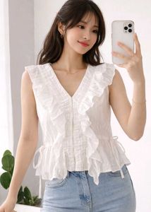Chic Ruffled White Sleeveless Top