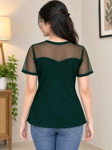 Dark green Chic Sheer Sleeve Top