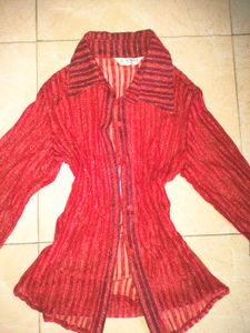 Sparkly Red Striped Sheer Button-Up Top 🎪📍🔻🎈🎀