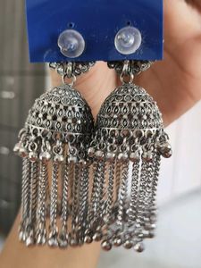 Oxidized Silver Jhumka Earrings