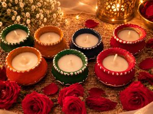 Set of 2 Decorative Terracotta Kalash Candles