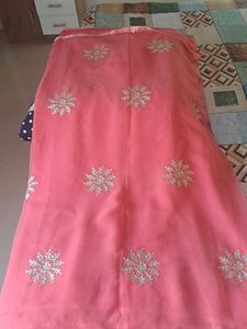 peach Gotta work saree with lace and tussel