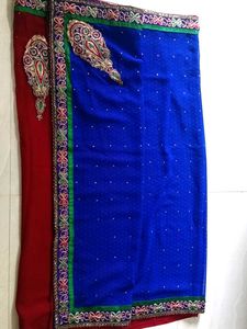 Royal Blue and dark  brown Embellished Saree