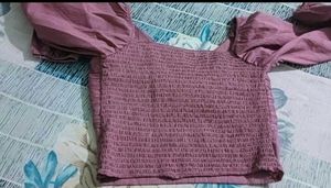 Mauve Puff Sleeve Twist Front Top