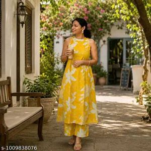 Yellow Floral Print Kurta