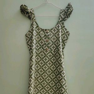 Chic Green Patterned Mini Dress