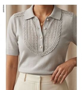 Elegant Lace Trimmed Polo Neck Top