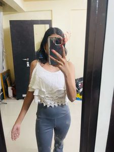 White Lace Trimmed Crop Top