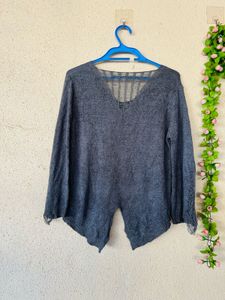 Stylish Grey Knit Sweater Top