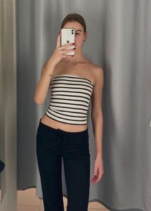 Striped Black &amp; White Strapless Tube Top