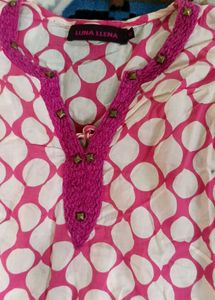 Pink &amp; White Polka Dot Kurta