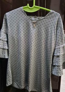 Grey Printed Tiered Sleeve Top