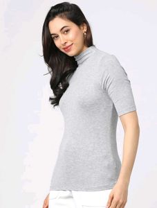 Women's Grey Mock Neck T-Shirt