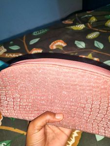 Pink Glitter Croc Texture Makeup &amp; Travel Pouch