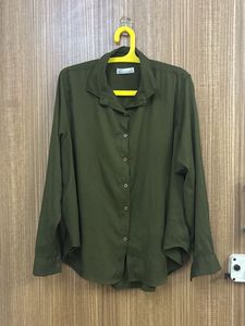 Olive Green Collared Button-Up Shirt
