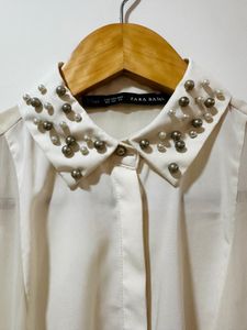 Chic Pearl Studded Collar Sleeveless Top