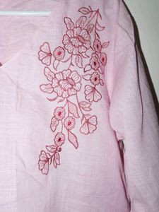 Pink Embroidered V-Neck short Kurta