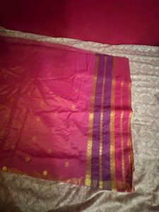 Vibrant Pink Saree with Gold Border
