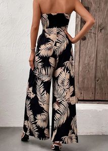 Strapless Tropical Print Jumpsuit