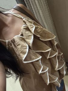 Ruffled Sleeveless Brown Top