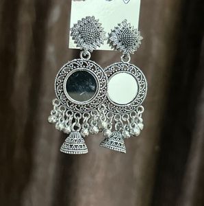 Mirror Jhumka Earrings with Bells