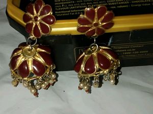 Vintage 80's Fashion Maroon  Matte Finish Jhumka