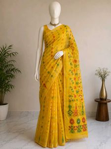 Vibrant Yellow Floral Saree