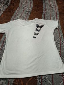 White T-Shirt with Butterfly Print